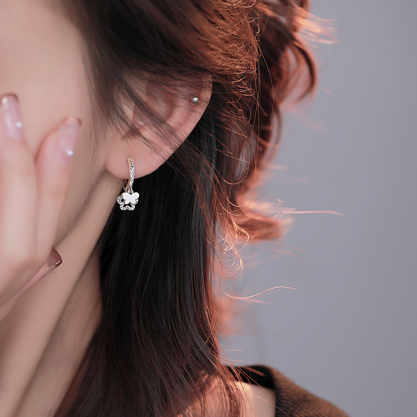 Z小姐999银蝴蝶流苏耳扣女法式轻奢高级感耳钉小众设计气质感耳环