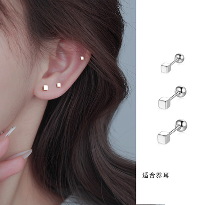 Z小姐999银小方块耳钉小巧精致