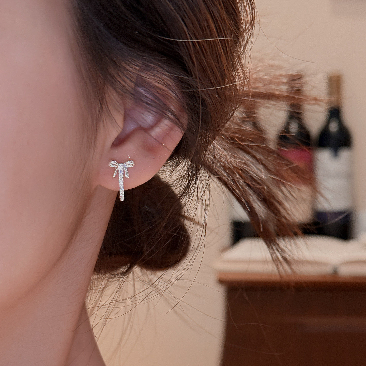 Z小姐999银锆石蝴蝶结耳扣女小众气质精致耳环2026新款高级感耳饰