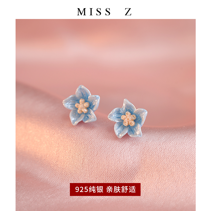 Z小姐925纯银树脂山茶花耳钉