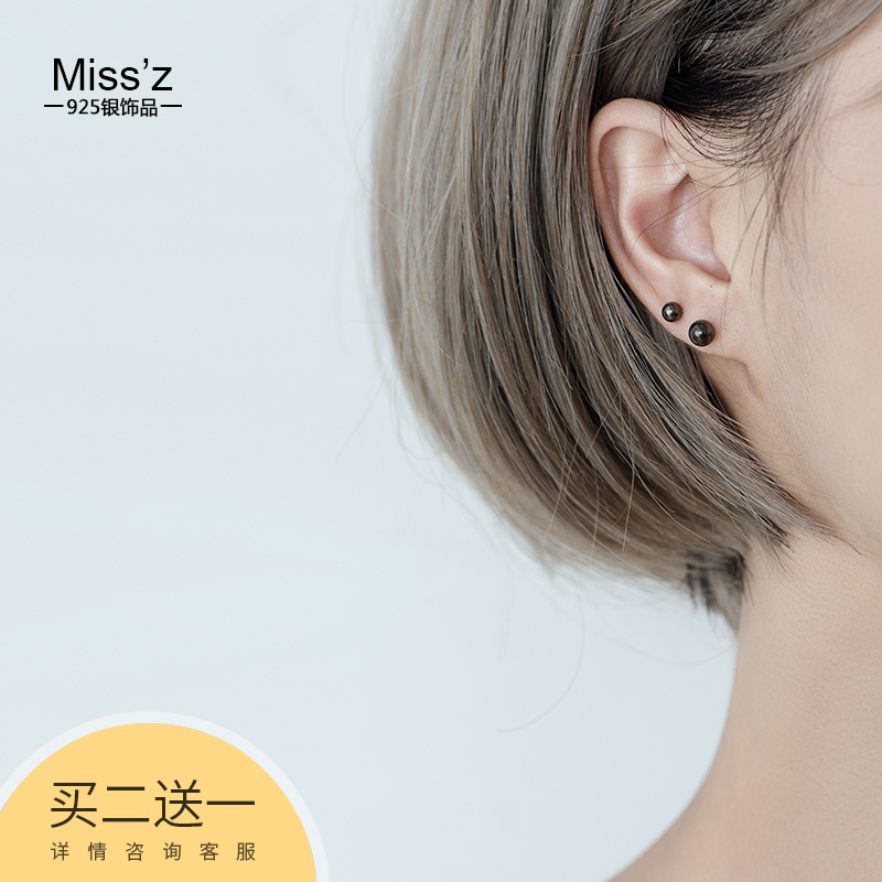 10月10日最新优惠s925纯银黑色圆球女韩国简约耳钉