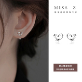 Z小姐999足银爱心耳钉养耳洞睡觉免摘螺旋拧扣纯银耳饰女2024新款