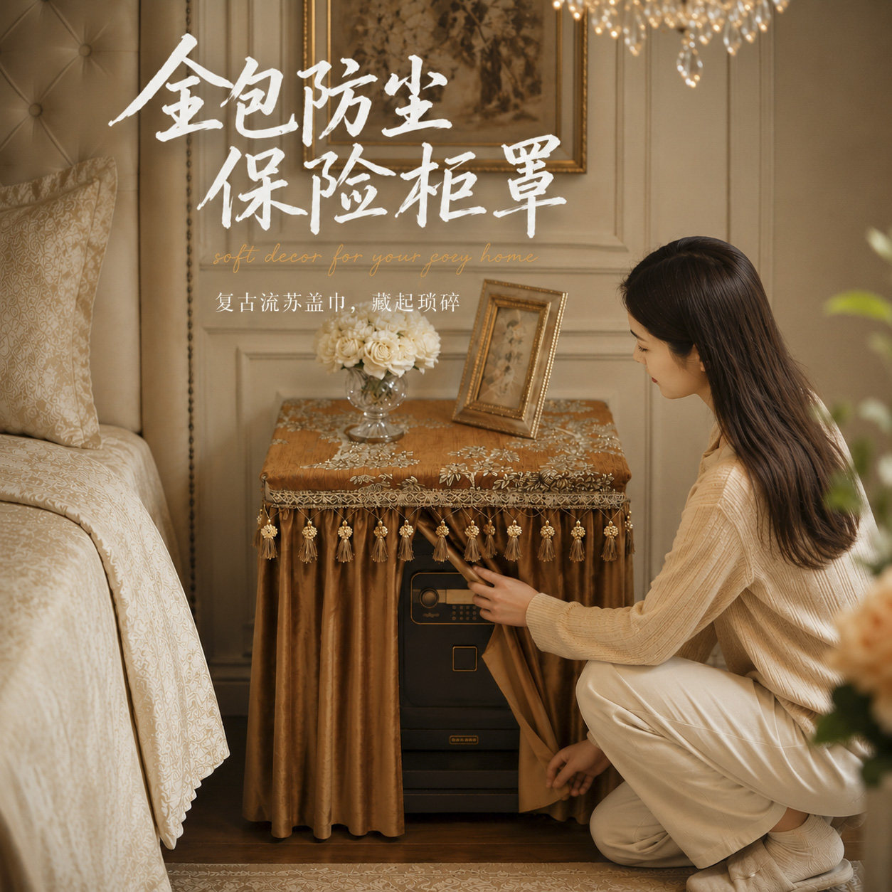 美式复古全包保险柜罩家用防尘布图片