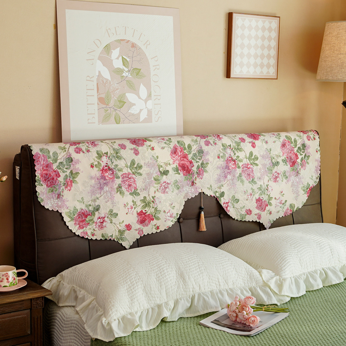 法式床头盖巾田园风软包床头靠背保护罩遮丑神器四季通用防尘盖布