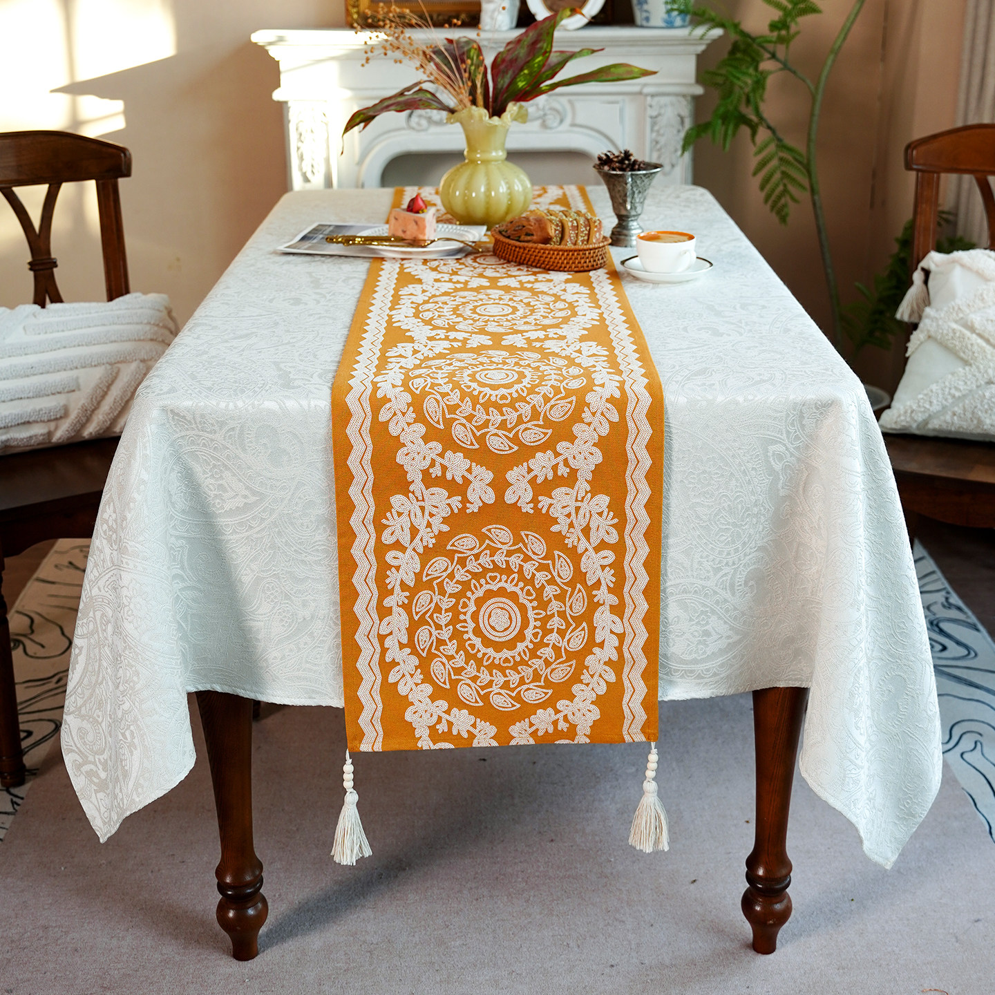 法式复古桌旗长条餐桌布轻奢高端