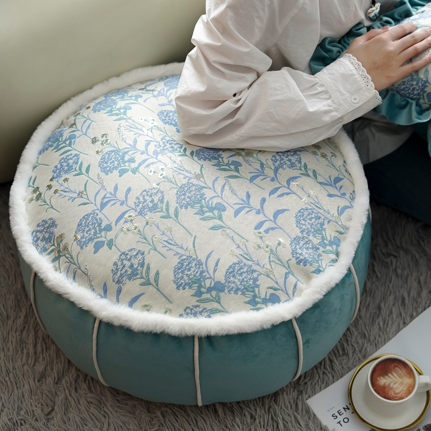 法式轻奢坐墩蒲团可拆洗多用脚凳