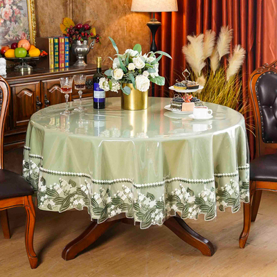 铃兰花刺绣pvc圆桌布防水防油