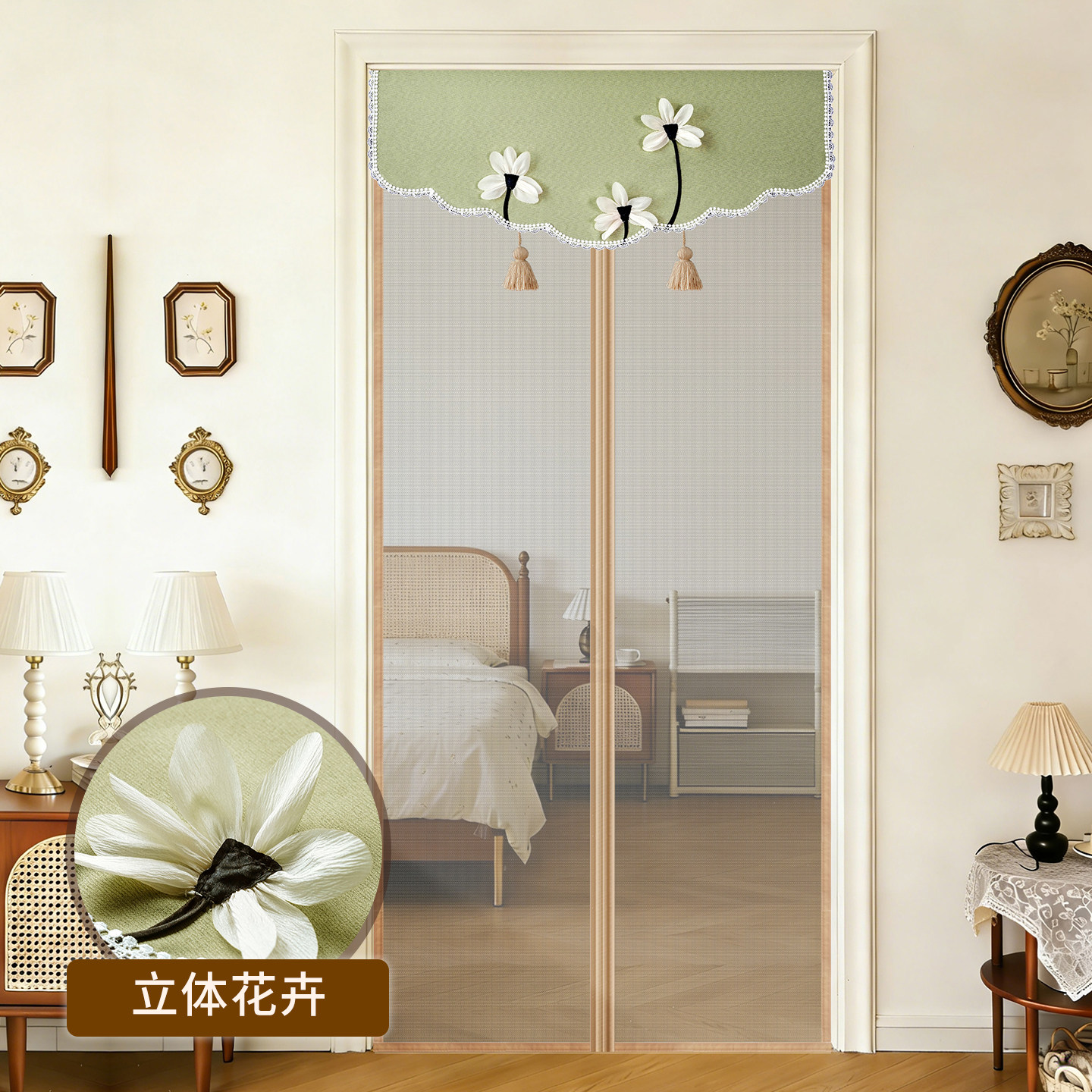 法式防蚊门帘立体花卉入户纱门磁性自吸免打孔夏季卧室通风隔断帘