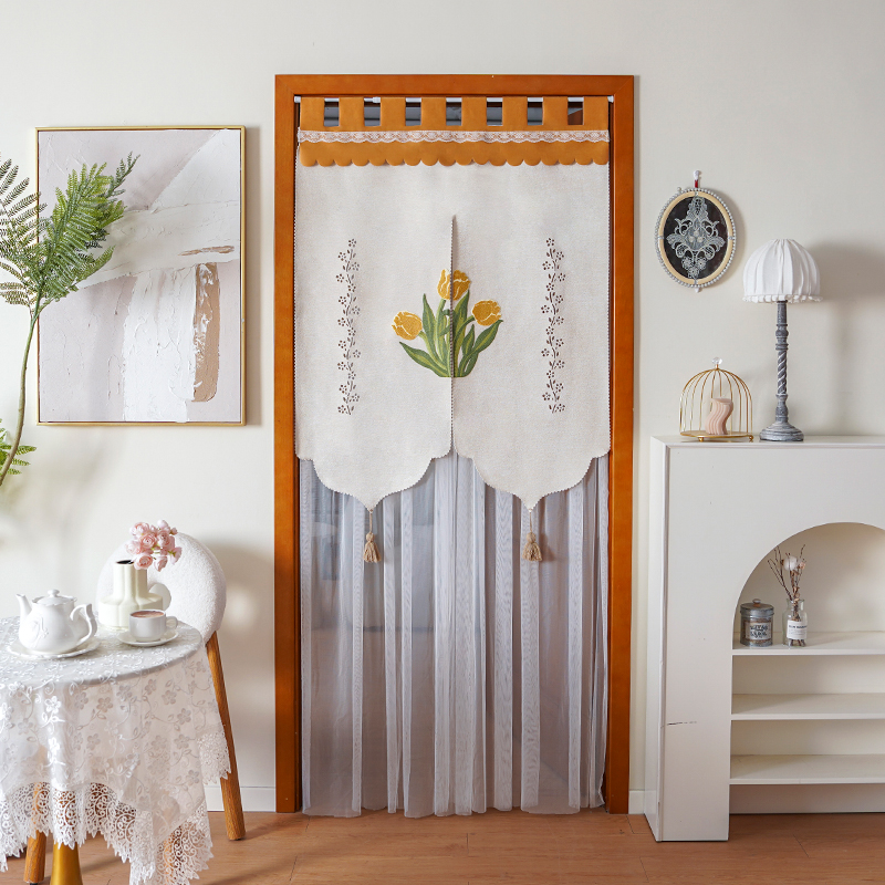 法式郁金香刺绣装饰门帘