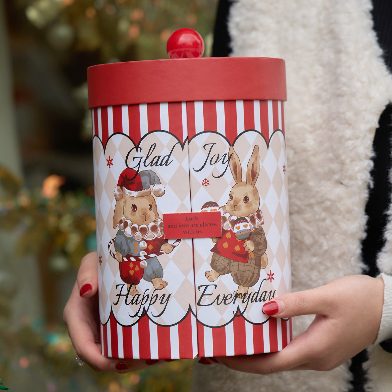 2025新款圣诞双层圆桶包装盒牛轧糖雪花酥饼干糖果礼品盒新年空盒