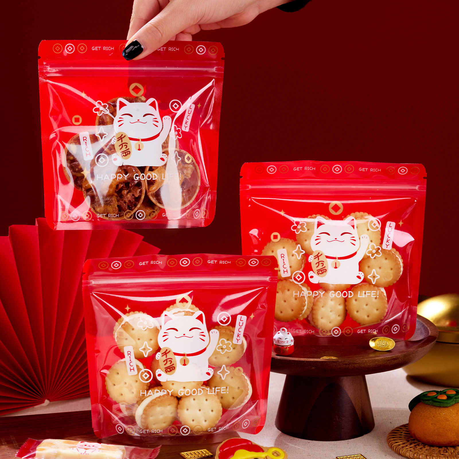 新年招财猫 雪花酥拉链包装袋 牛扎饼牛轧糖饼干糖果礼品袋子自封,厨房/烹饪用具,点心包装盒/包装袋,淘宝优惠券,粉丝福利购,淘宝优惠卷