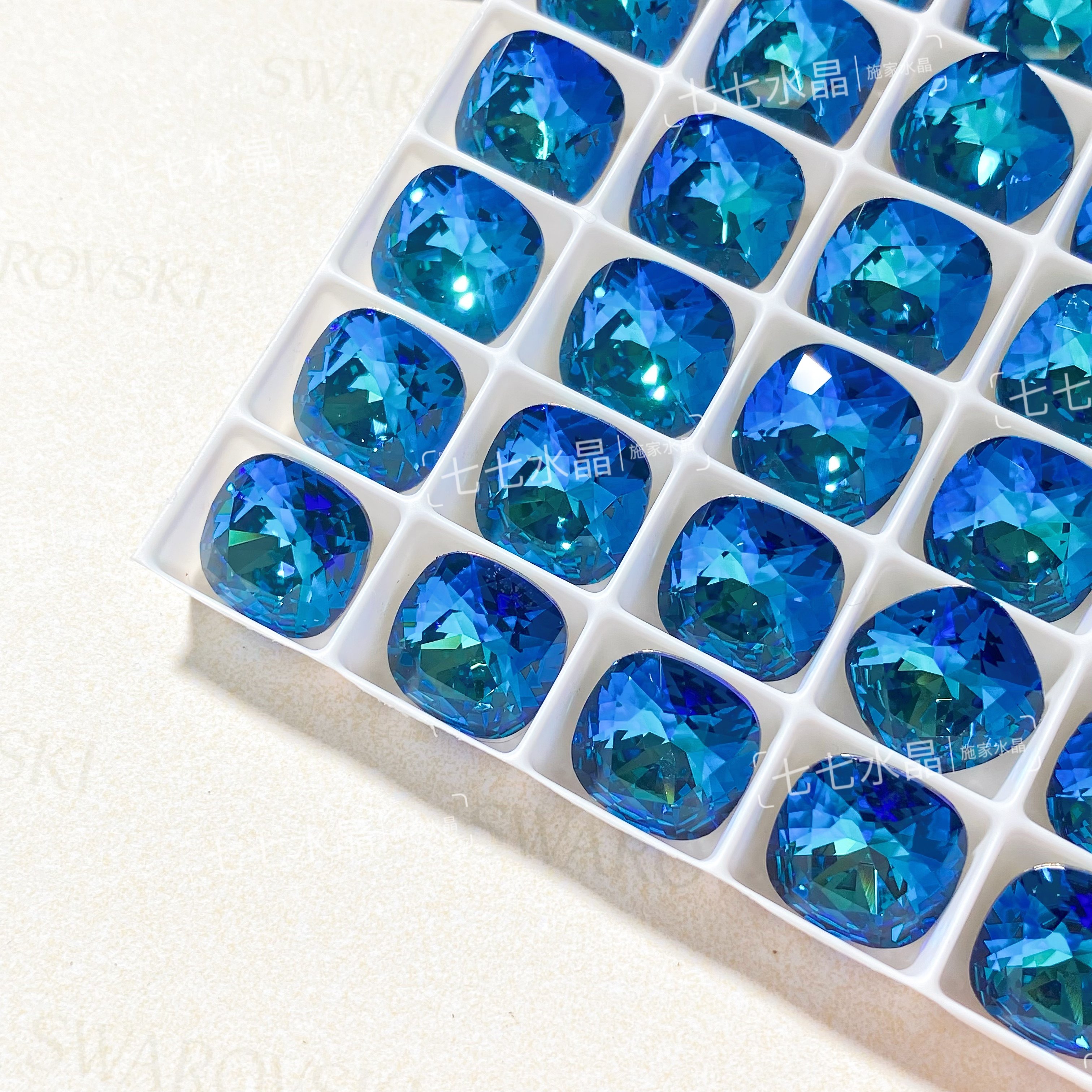 正品施家水晶华子001BBL百慕大蓝尖底肥方10mm美甲饰品堆钻