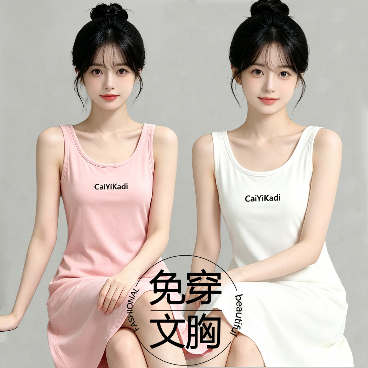 休闲简约风无袖背心裙女带胸垫可外穿优雅百搭打底内搭裙夏季薄款