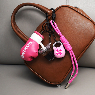 健身拳击手套挂件冰咖啡拳套冰咖啡背包小挂饰多巴胺编织绳钥匙扣