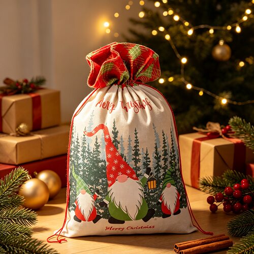 圣诞节新款圣诞礼物袋无脸娃娃礼品袋圣诞束口抽绳儿童节日礼品袋