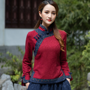 民国风女装中式唐装盘扣复古改良版汉服棉麻提花旗袍上衣茶服套装