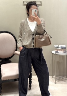 2026早春新款小香风亮片针织开衫女短款V领毛衣外套上衣