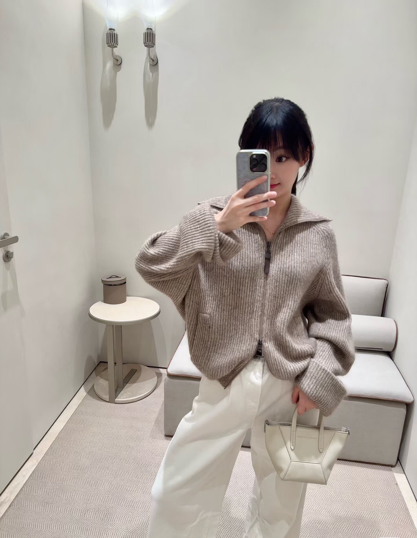 翻领拉链针织开衫女秋冬新款宽松显瘦短款毛衣外套