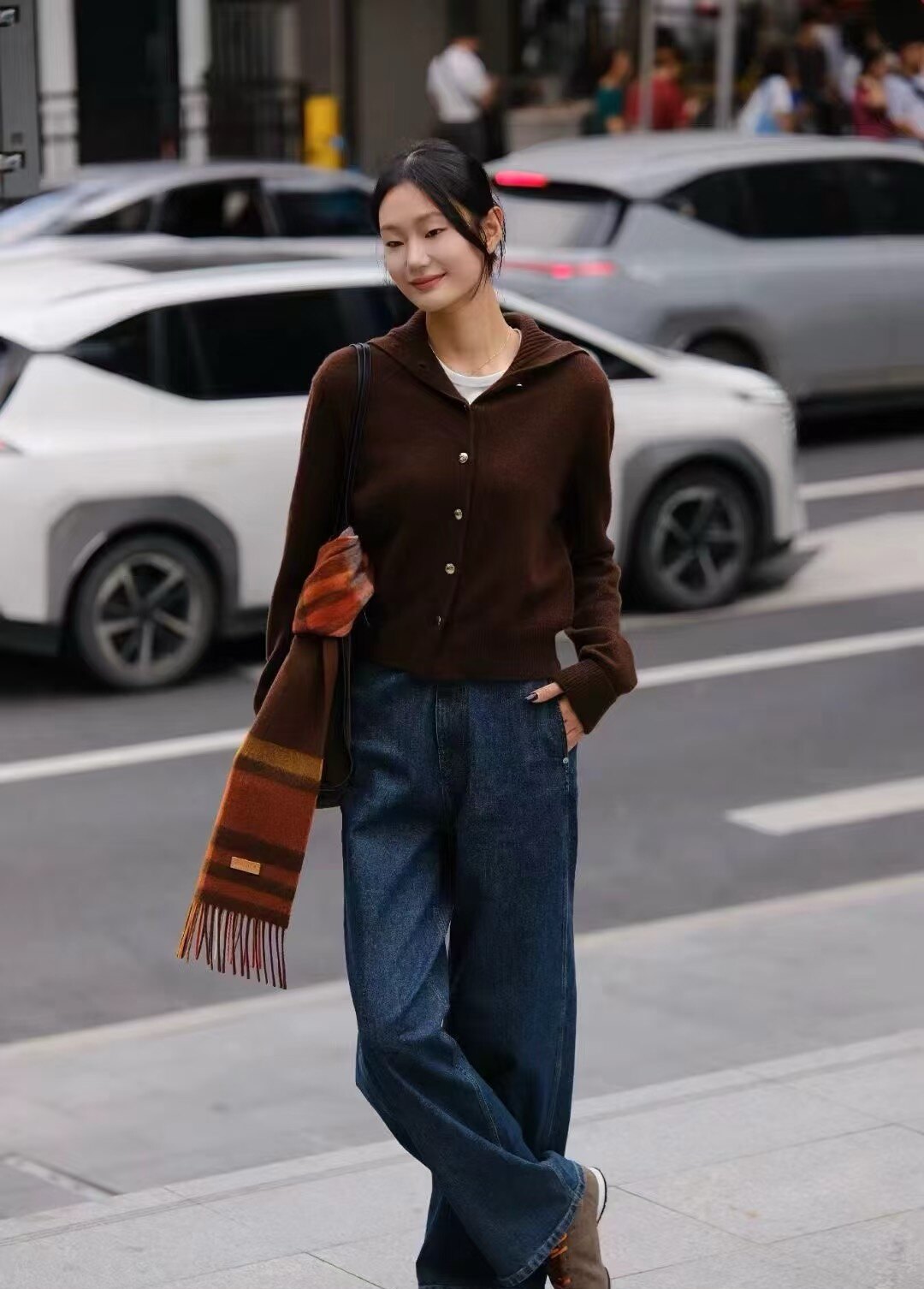 2025新款秋冬款名媛时尚百搭简单明了长袖海军领针织开衫上衣女