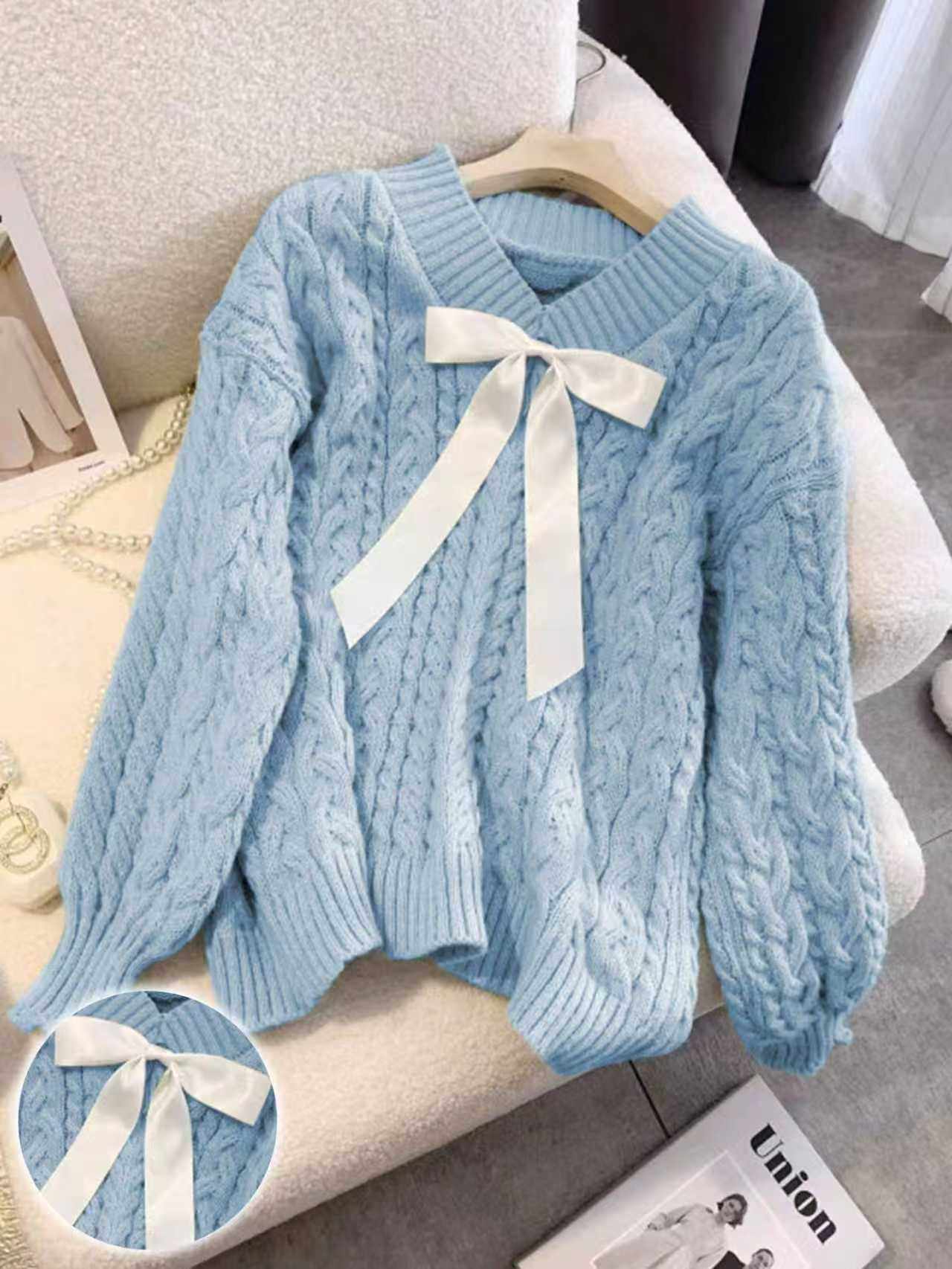 秋冬v领麻花韩系甜美风宽松温柔软糯慵懒风秋冬季针织衫