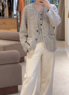 支禾家牛货巴黎工坊原纱特种无染色结子纱针织马甲无领开衫和外套