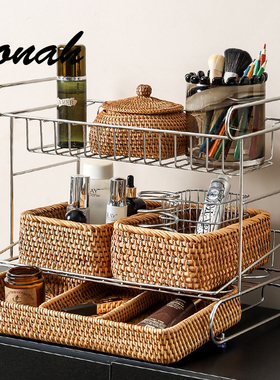 若纳Jona  高颜值不锈钢桌面化妆品收纳架大容量高级感多层置物架