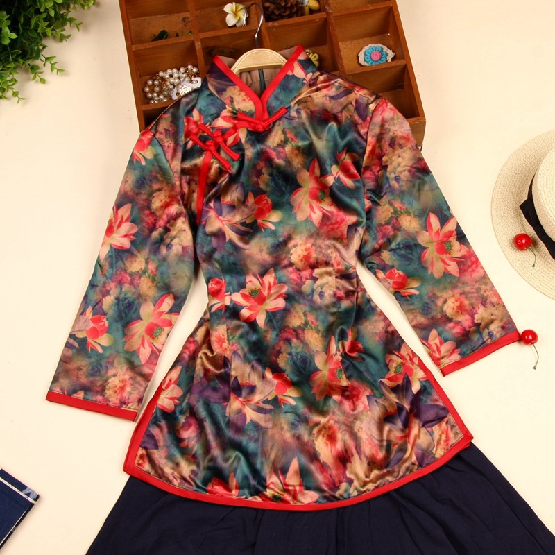 中国风仿香云纱修身中袖女装汉服茶服改良复古短款唐装旗袍上衣
