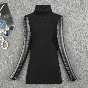 配皮草马甲加厚高领皮袖 打底衫 针织保暖毛衣女秋冬 羽绒棉皮袖 新款