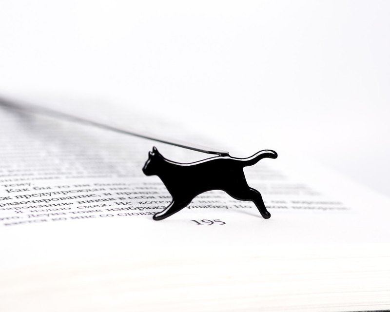 乌克兰设计师Dmitriy 奔跑的猫创意金属黑文艺长书签精致简约礼品