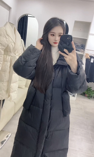 2026冬新款女连帽长款过膝90白鸭绒羽绒服宽松加厚保暖外套大被子