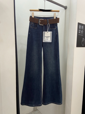 2025冬新款女高腰显瘦加绒加厚高个子微喇牛仔裤喇叭裤拖地长裤子