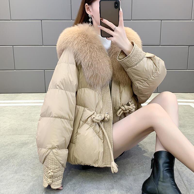 海宁仿狐狸毛皮草外套女2023新款短款毛绒一体欧货羽绒服冬爆款