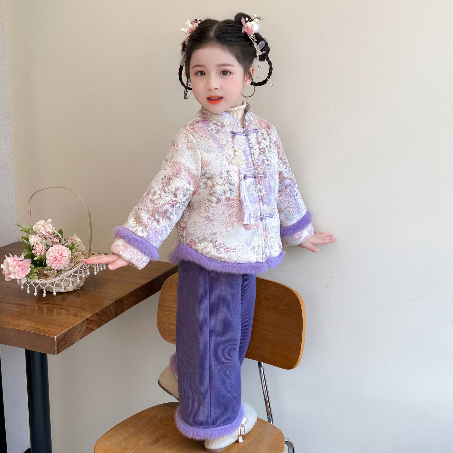 女童新中式套装春秋新款儿童国风两件套女孩唐装拜年服演出服童装