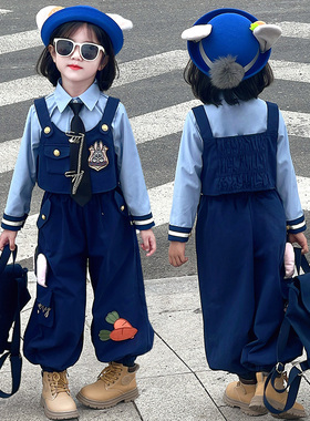 男女童套装疯狂动物城演出服朱迪演出服秋季兔子警官儿童cos服装