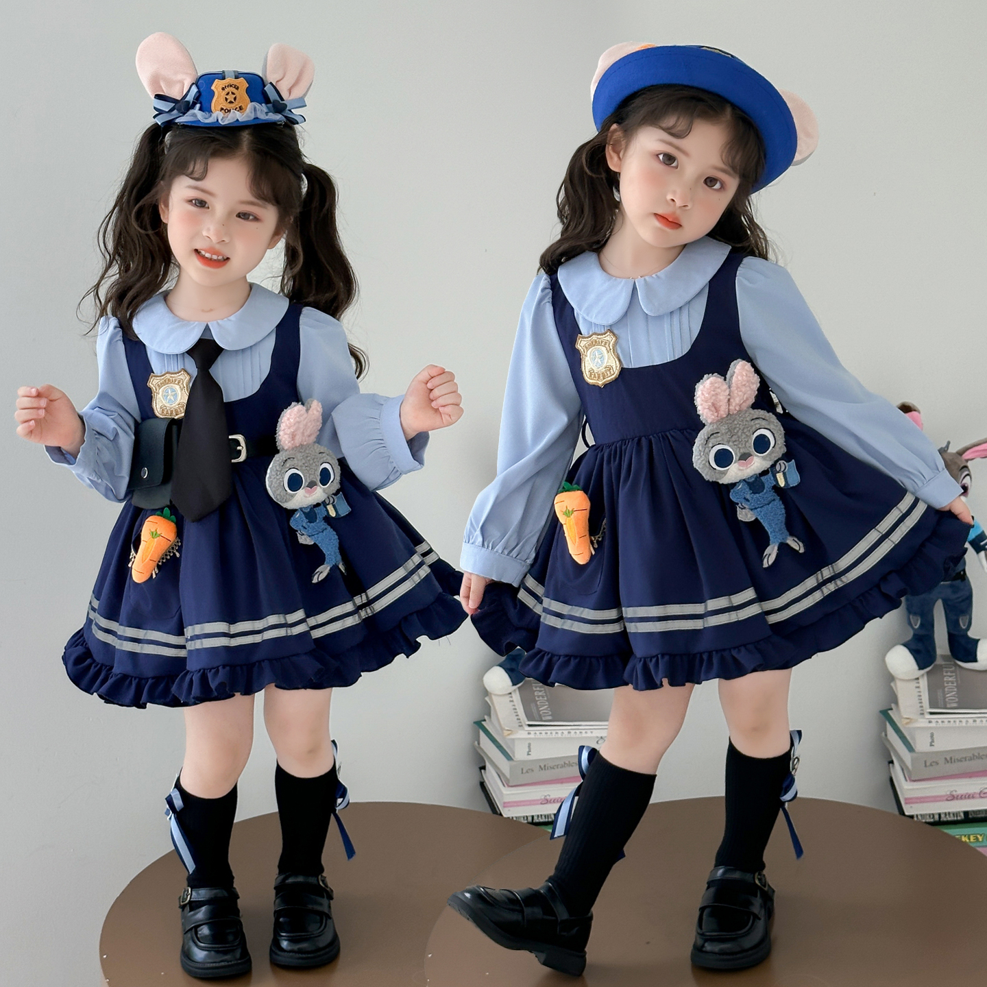女童疯狂动物城朱迪连衣裙演出服春秋女童兔子警官cos服装尼克裙