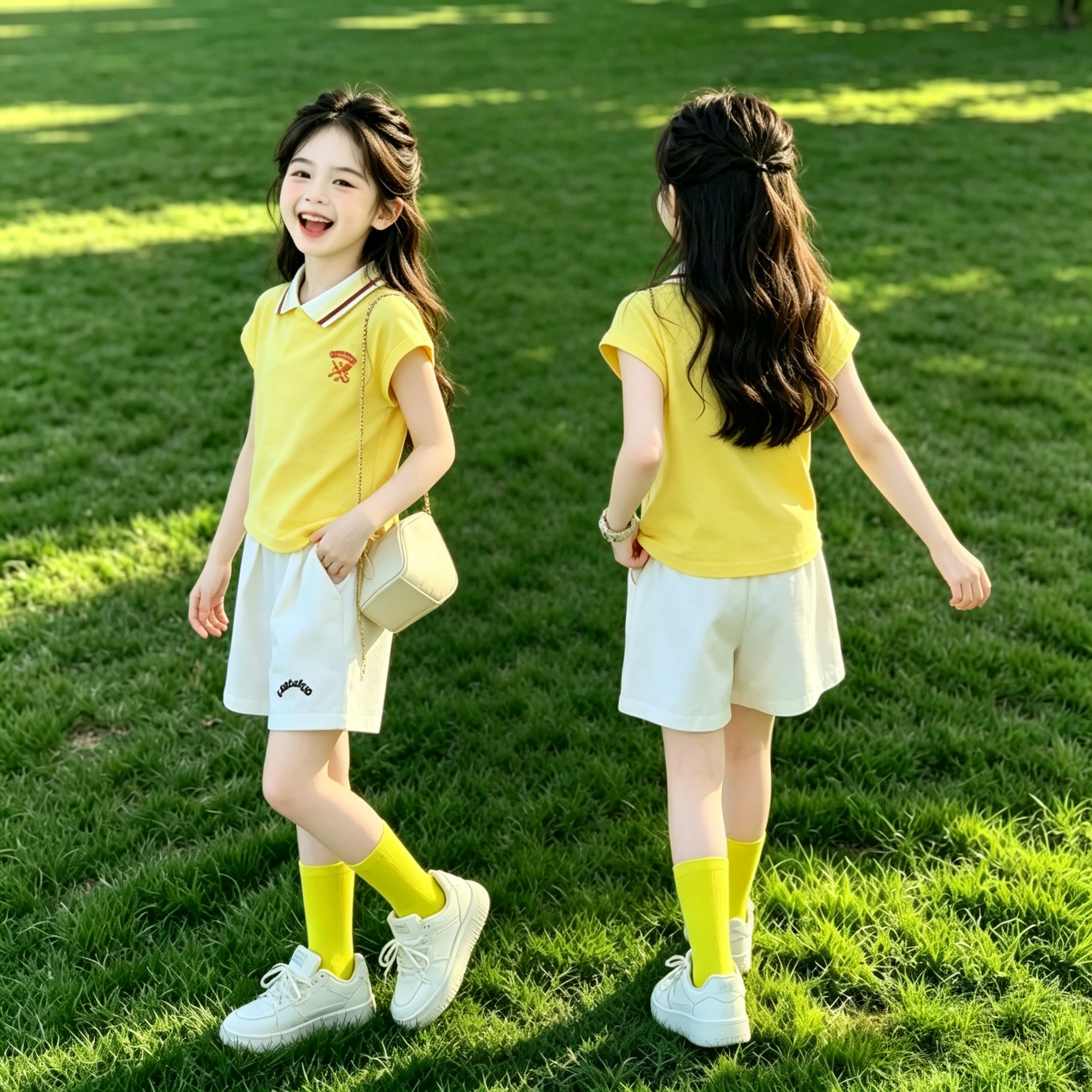 女童Polo衫套装夏季韩版女孩短袖短裤两件套中大童运动休闲夏装潮