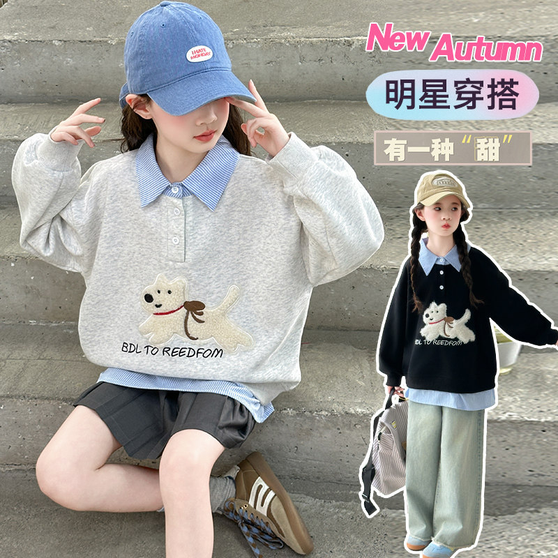 女童加绒卫衣冬季新款中大童绒衫女孩奥粒绒加厚打底衣童装衣服