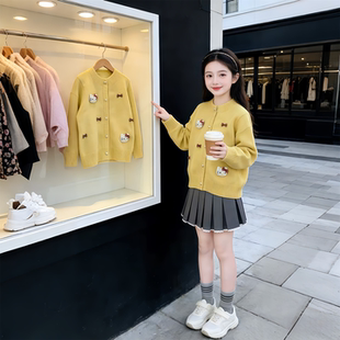 女童百褶裙2026年新款爆火毛衣开衫两件套潮流春秋季套装上衣儿童