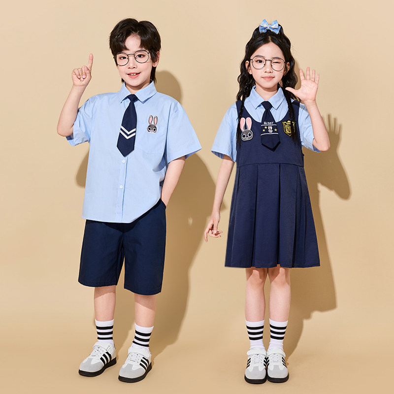 六一儿童节表演服夏季小学生班服园服毕业照学院风衬衫套装演出服