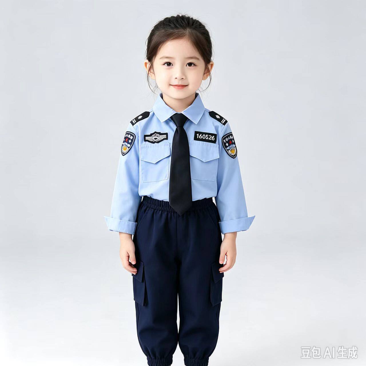 儿童纯棉套装男女童长袖交警制服小男孩警服演出服警官服装cos秋