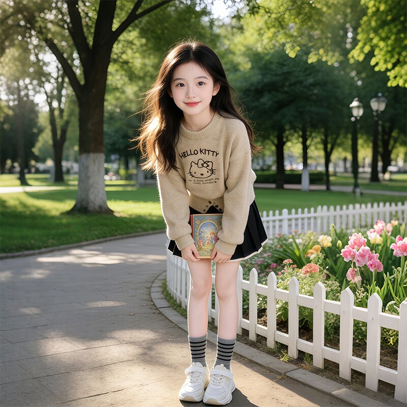 女童百褶裙2026年新款爆HelloKitty两件套潮流春秋季套装上衣儿童