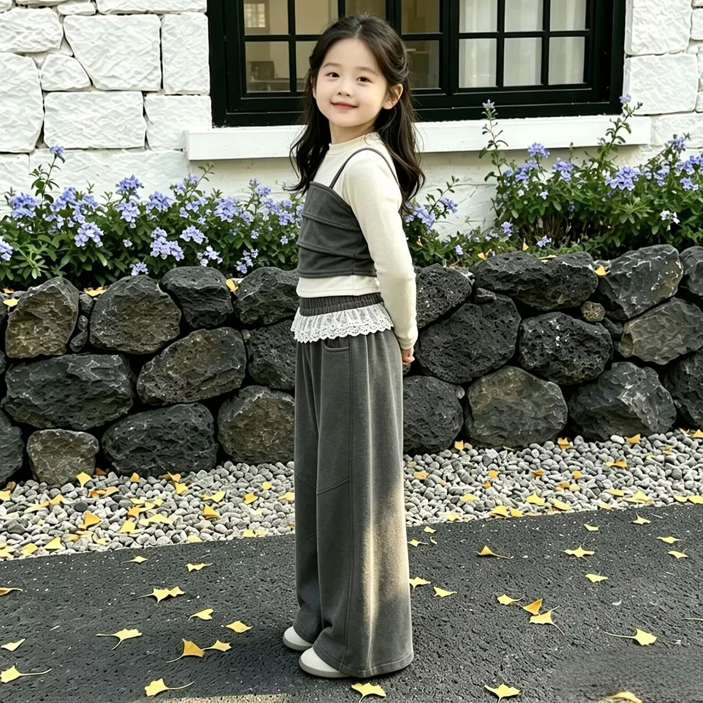 女童假两件长袖打底衫2026春秋季新款大童韩版拼接上衣潮酷T恤潮