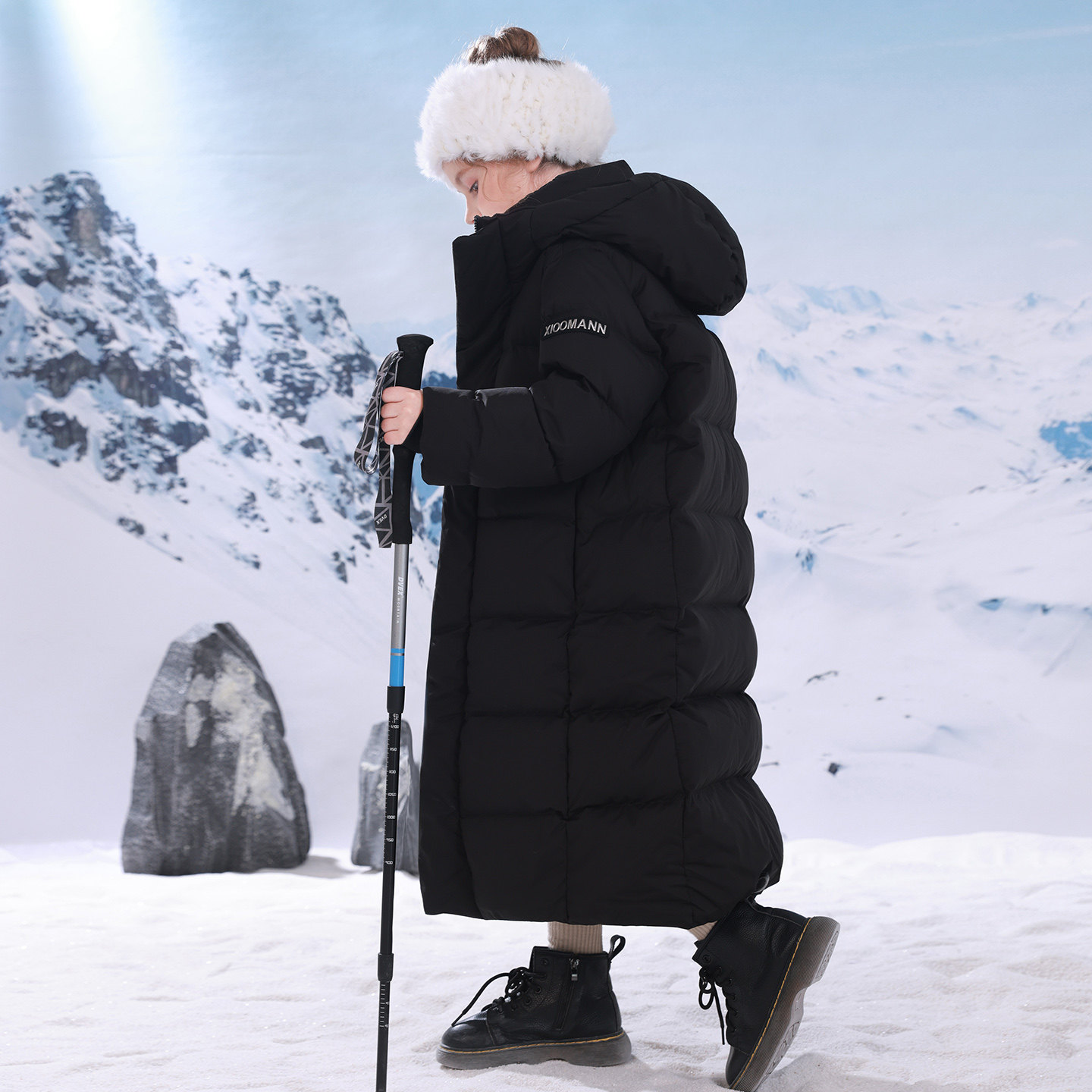 男女童棉服冬季新款儿童加厚连帽黑色保暖大童加长款棉衣女孩棉袄