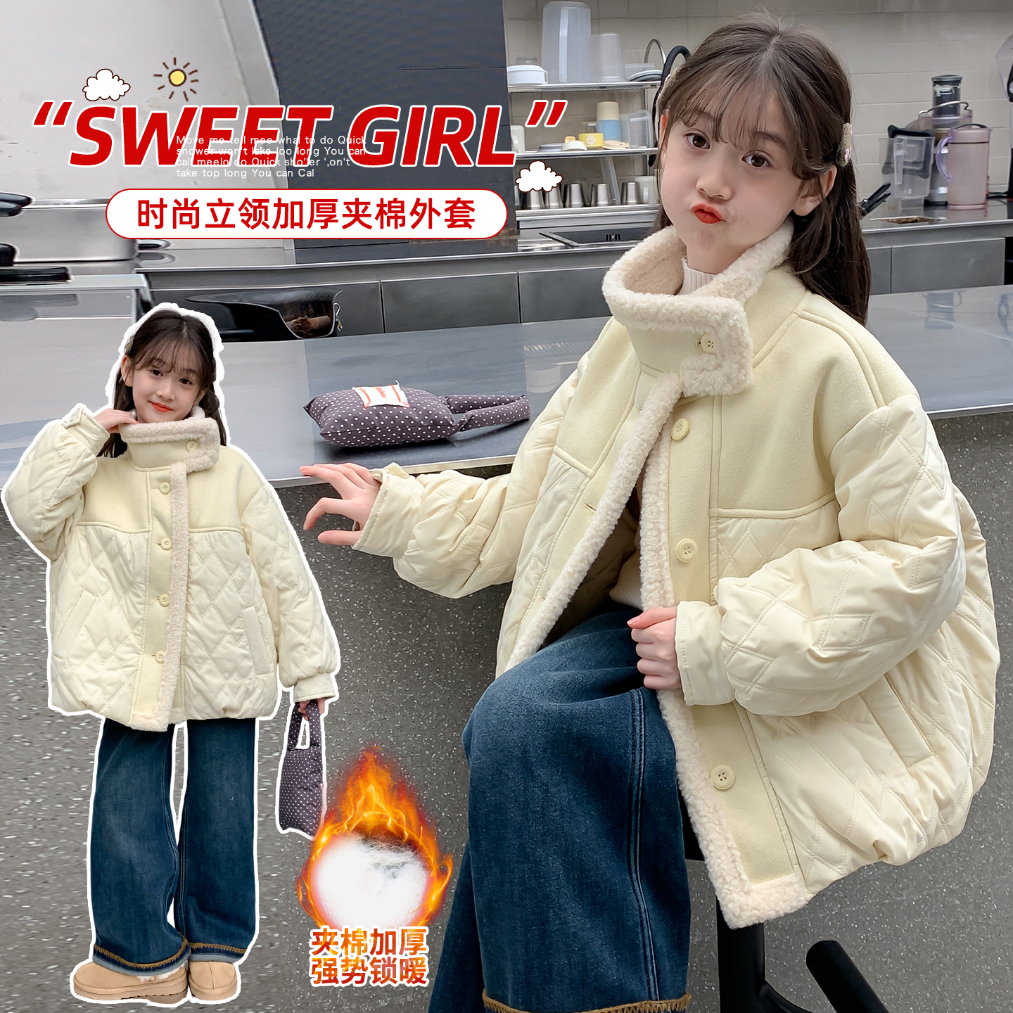 女童棉服冬季新款儿童夹棉外套女大童加厚韩版洋气棉衣女孩棉袄潮