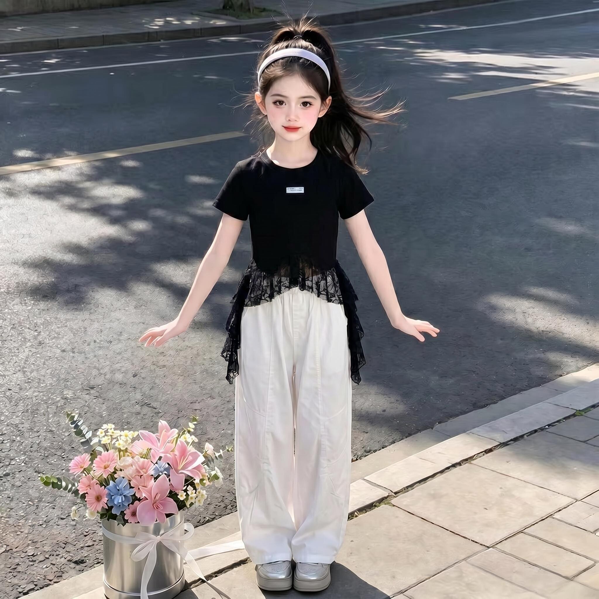 女童嘻哈街舞服休闲裤套装夏季新款女孩潮牌爵士舞服装儿童演出服