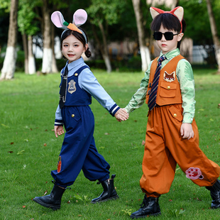 男女童套装疯狂动物城尼克狐狸演出服秋季兔子警官儿童cos服装
