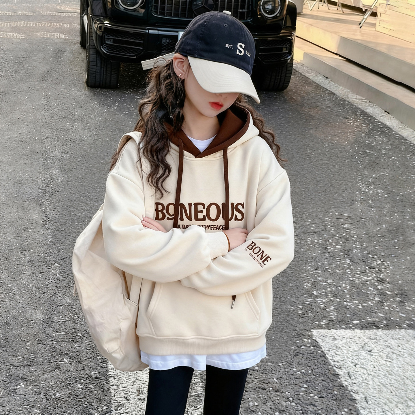 女童连帽加绒卫衣冬季新款中大童绒衫女孩羊羔绒加厚打底衣童装