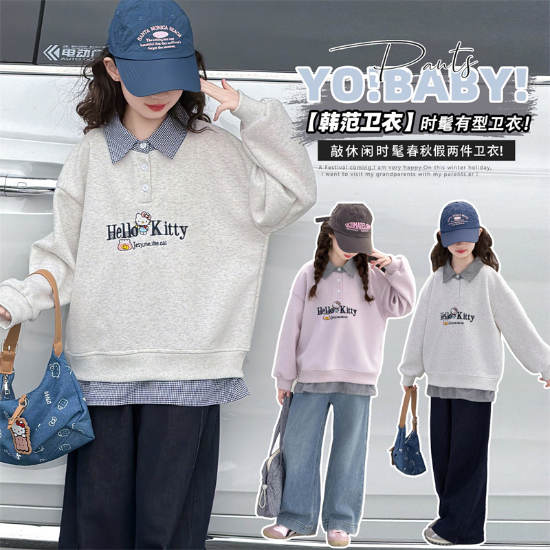 女童Polo衫卫衣秋季新款中大儿童爆款衣服女孩假两件上衣童装秋装