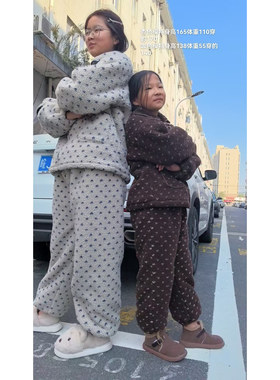 女童睡衣冬季新款儿童家居服套装女大童加绒加厚保暖两件套冬装潮