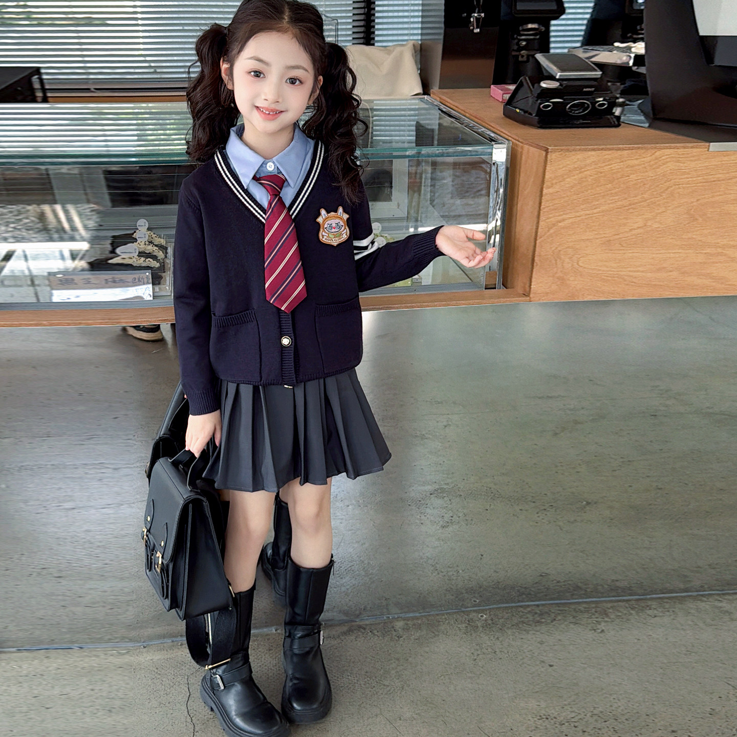 女童园服校服学院风演出服春秋儿童jk衬衫吊带马甲衬衫裙子三件套
